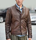New Men's Brown Antic Color Biker Style Genuine Vintage Leather Jacket Xs To 5Xl