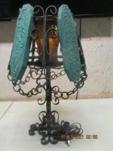 Vtg. Spanish Scrolling Wrought Iron With Wood Panels & Draping Chains Table Lamp - Picture 1 of 1