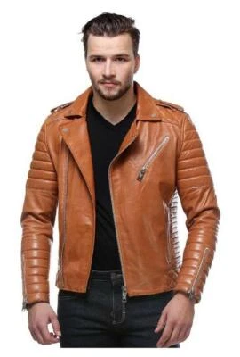 Men's Genuine Lambskin Classic Handmade Leather Biker Jacket SR#114 - Image 1 of 2