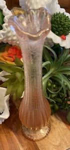 Vintage Fenton Stretch Glass Velva Rose Pink Swung 75th Anniversary 10” Bud Vase - Picture 1 of 6