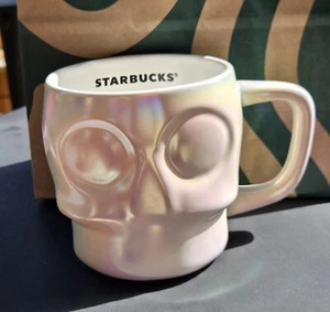 Starbucks White Iridescent Skull Mug 2024 Halloween Fall NEW with Tag - Picture 1 of 12