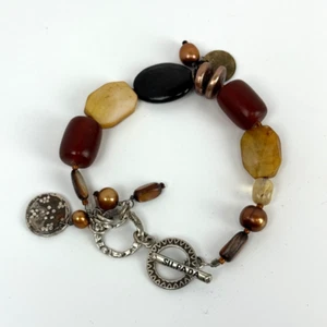 Silpada Sterling Silver Brass Pearl Horn Shell Toggle Bracelet B1776 Retired - Picture 1 of 9