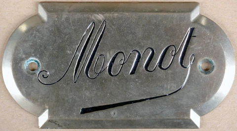 Old bronze enamel French building door office room notice plaque sign name Monot Cover