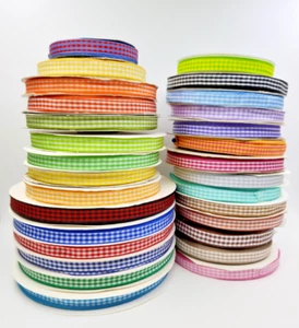 10mm check ribbon 28 colors 2 Side Ribbon Gift Wrapping Card Making - Picture 1 of 57
