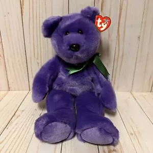 Oso empleado Ty Beanie Buddies felpa púrpura verde arco con etiqueta colgante 12 pulgadas - Imagen 1 de 11