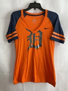 Nike Women's Detroit Tigers V Neck T Shirt Size Small Athletic Cut Orange Logo - Picture 1 of 15
