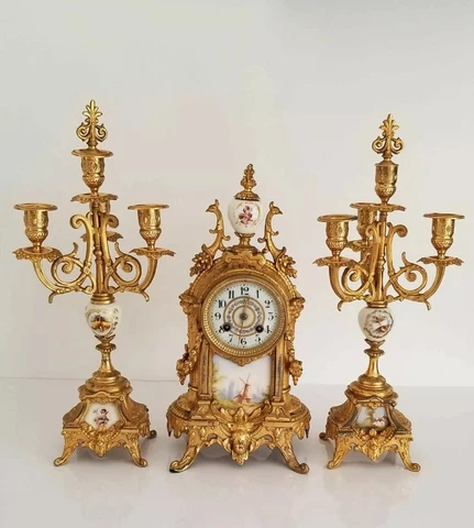 Antique French Gilt Clock Garniture Marti Et Cie Medaille D’Argent 1889 H 15” Cover
