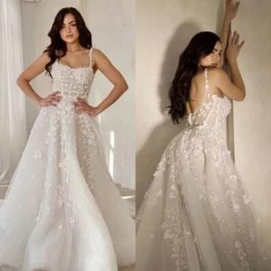 Elegante Vestidos de Novia Línea A Correas de Espagueti Sin Espalda Encaje Flor Vestido de Novia - Imagen 1 de 9