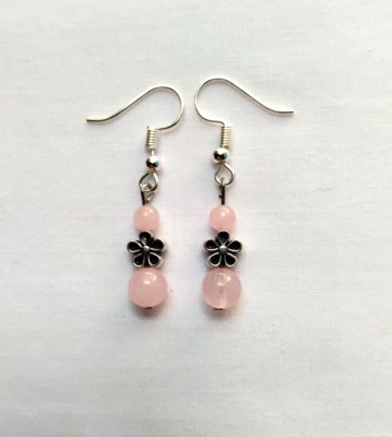 Pendientes colgantes de flores de cuarzo rosa rosa con piedras preciosas naturales hechos a mano Reiki Chakra Foto 1 de 4