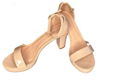 TOP Moda Mujer Sandalias 9 Crema Plataforma Tacón Grueso 3" Punta Abierta Tirantes Foto 1 de 4