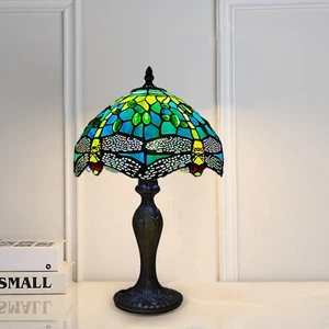 Tiffany Libelle grüner Stil Tischlampe Buntglasschirm mehrfarbig - Bild 1 von 12