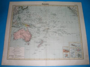 1898 nice ORIGINAL MAP AUSTRALIA OCEANIA NEW ZEALAND GUAM HAWAII SANDWICH PAPUA - Picture 1 of 9