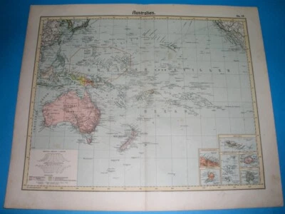 1898 nice ORIGINAL MAP AUSTRALIA OCEANIA NEW ZEALAND GUAM HAWAII SANDWICH PAPUA - Image 1 of 4