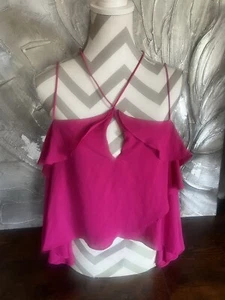 Pink Olivaceous Glam Chic Off The Shoulder Blouse Spaghetti Strap Top -Sz L -New - Picture 1 of 11