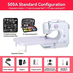 505A Mini Sewing Machine w/Extension Board 11pcs Presser Feet Set and 97pcs Sew - Picture 1 of 14