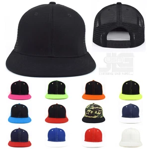 Trucker Hat Mesh Hat Baseball Cotton Snapback Cap Adjustable Flat Visor Plain - Picture 1 of 66