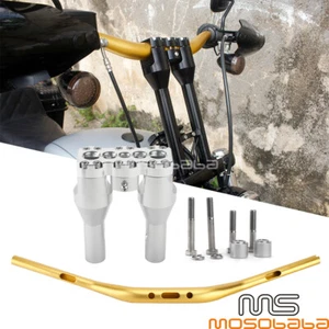 1-1/2" Handlebar 6'' Riser Silver Gold For Harley Dyna Street Bob Softail Fatboy - Foto 1 di 9