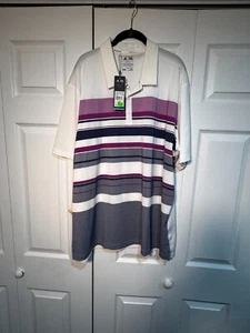 NEU, XXL Adidas ClimaCool Series, weiß mit weinroten und blauen Streifen Golfshirt - Bild 1 von 2