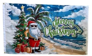 Merry Christmas Flag Aussie Beach Christmas Tree Santa Flag 150 x 90cm - Picture 1 of 5