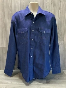 Wrangler Pearl Snap Hemd Herren Large Blau Denim Langarm - Bild 1 von 15
