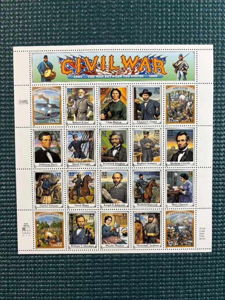 Scott #2975: Гражданская война как новый без наклеек и следов лист из 20. - Изображение 1 из 1