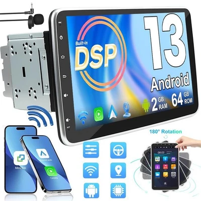 10.1'' Android 13 Rotatable GPS Car Stereo Radio Double 2 DIN Touch Screen Dash - Image 1 of 4
