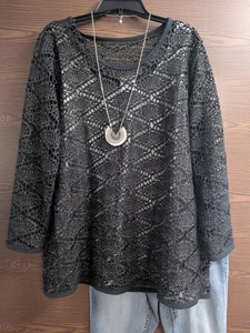 SIZE 20W 1X LANDON ETC. ETC. Black & Metallic Dual Top MADE IN USA INVPV712 - Picture 1 of 4