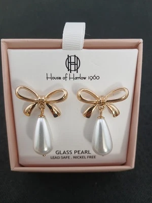 Brincos postais HOUSE OF HARLOW 1960 ouro branco ouro-tom pérolas gotas  - Imagem 1 de 4
