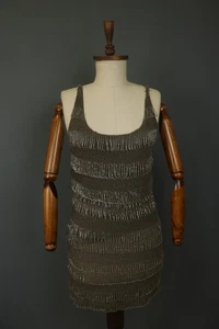ALICE + OLIVIA Brown 100% Silk Sleeveless Scoop Neck Beaded Tank Dress Size S - Picture 1 of 13