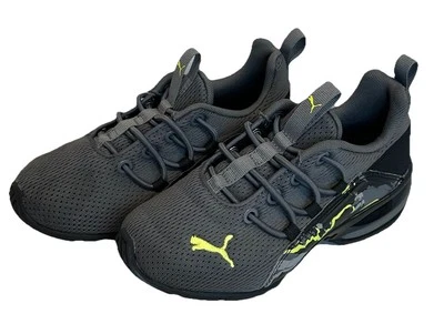 Puma Youth Sz 11.5 Athletic Sneakers Gray Camo Lime Green Logo  - Image 1 of 4