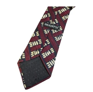 CORBATA BUGATTI VINTAGE 100% SEDA ITALIANA HECHA EN EE. UU. Roja Geométrica Abstracta  - Imagen 1 de 2