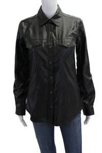 J Brand Womens Vegan Leather Long Sleeve Button Up Blouse Top Black Size XS - Picture 1 of 5