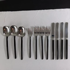 Mikasa Gunmetal Handle 18/8 Stainless Steel Flatwear Set (Svc. for 3+) Japan - Picture 1 of 12