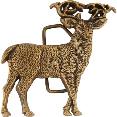 New Brass Deer Buck Stag Hunter Hunting Whitetail 1980s NOS Vintage Belt Buckle - Image 1 of 4