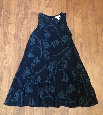 LOFT Outlet Sleeveless Black Dress Teal Green Floral A-Line Swing Pullover SMALL - Изображение 1 из 4