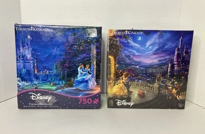 Lote de 2 pósters de 750 piezas de rompecabezas de Disney Thomas Kinkade de La Bella y la Bestia/Cenicienta Foto 1 de 4