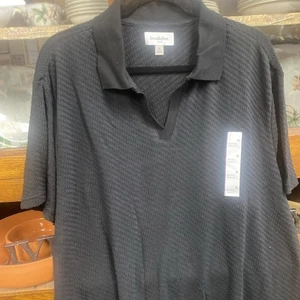 Goodfellow & Co. Herren Kurzarm V-Ausschnitt Kragen Struktur Polo Schwarz XL Stretch - Bild 1 von 3