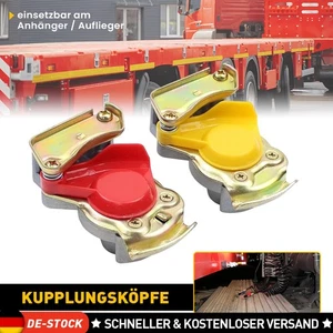 Für LKW Zugmaschine Traktor Druckluft Kupplungskopf rot gelb Set mit Ventil 2x - Bild 1 von 10