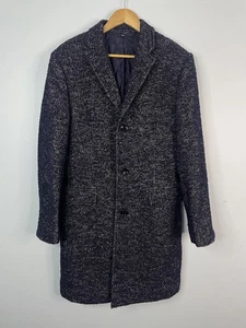 J Crew Men’s Wool Blend Navy Herringbone Tweed Thompson Over Coat Sz 36 - Picture 1 of 14