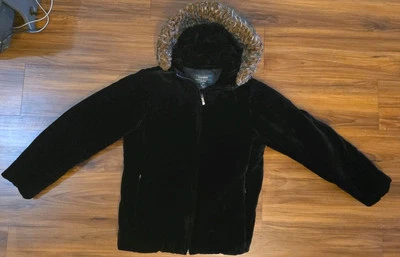 Chaqueta de terciopelo Ralph Lauren pequeña pequeña de piel PP abrigo de seda con capucha para mujer Foto 1 de 4