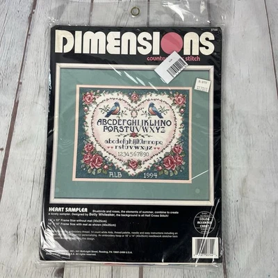 Kit de punto de cruz contado vintage Dimensions Heart Sampler 3744 sellado 1993 Foto 1 de 2