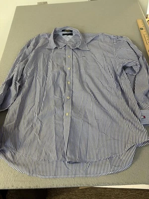Camisa de golf Tommy Hilfiger para hombre extra grande azul a rayas con botones manga larga Foto 1 de 4