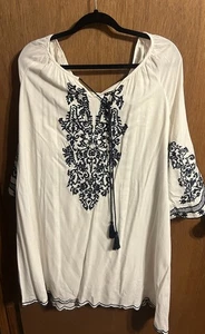 Chic Connection Damen Kleid XL marine bestickt V-Ausschnitt Schlagärmel Boho - Bild 1 von 4