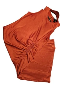 House Of Harlow 1960 Dress Sleeveless Midi Side Ruching in Copper Size L EUC - Picture 1 of 5