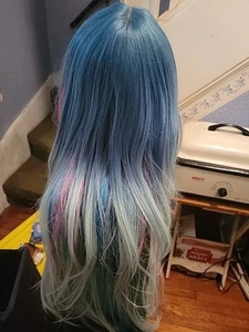 Lace Wig, Ombre Dark Blue N Light With Rainbow Highlights 25 In .b12 - Picture 1 of 19