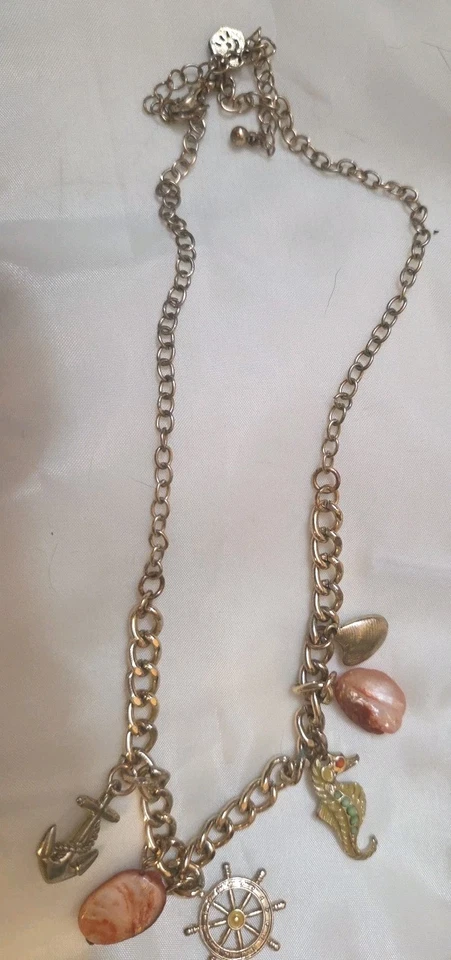 Золотистый океан тематический подвеска ожерелье ракушки корабль колесо якорь морской конек агат - Изображение 1 из 4