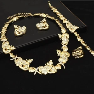 HUGS&KISSES Teddy bears Set Necklace Bracelet RING Earring Gold Filled - Picture 1 of 3