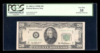 DBR 1950-B $20 FRN Chicago Fr. 2061-G PCGS 35 Serial G65817673B - Image 1 of 2