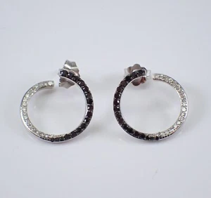 14k White Gold Black Diamond Earrings Unique Wraparound Modern Design - Picture 1 of 5