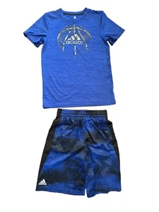 Adidas Basketball Boys Youth Medium Blue Shirt Shorts Set - Picture 1 of 3